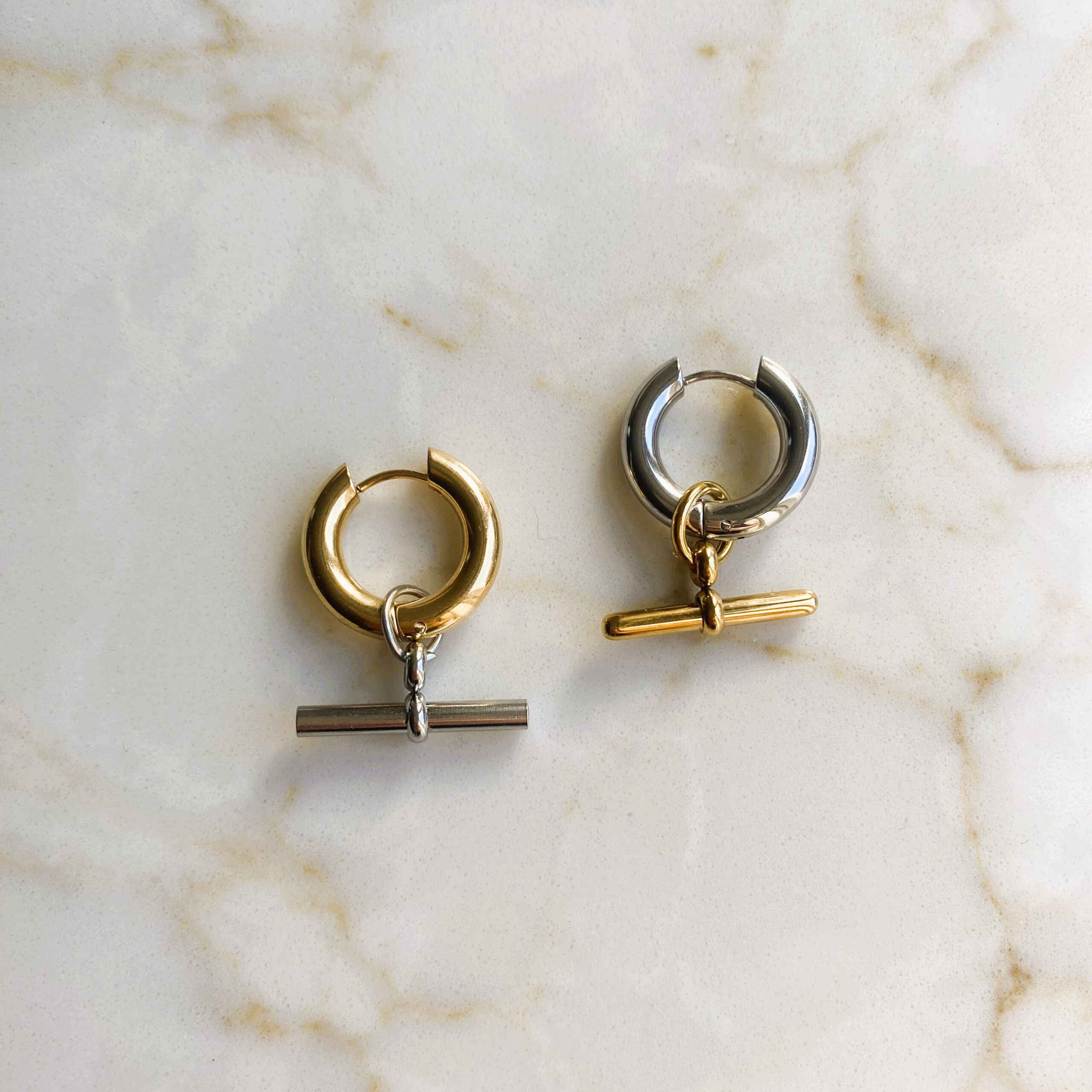 Mixed Metal T-Bar Hoops